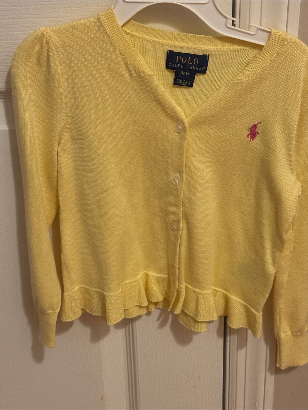 Polo by Ralph Lauren Yellow Cardigan with Pink Pony Accent